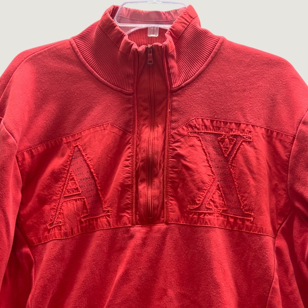 Armani Exchange Mens XXL Red Quarter Zip Mixed Media Applique Logo Sweatshirt